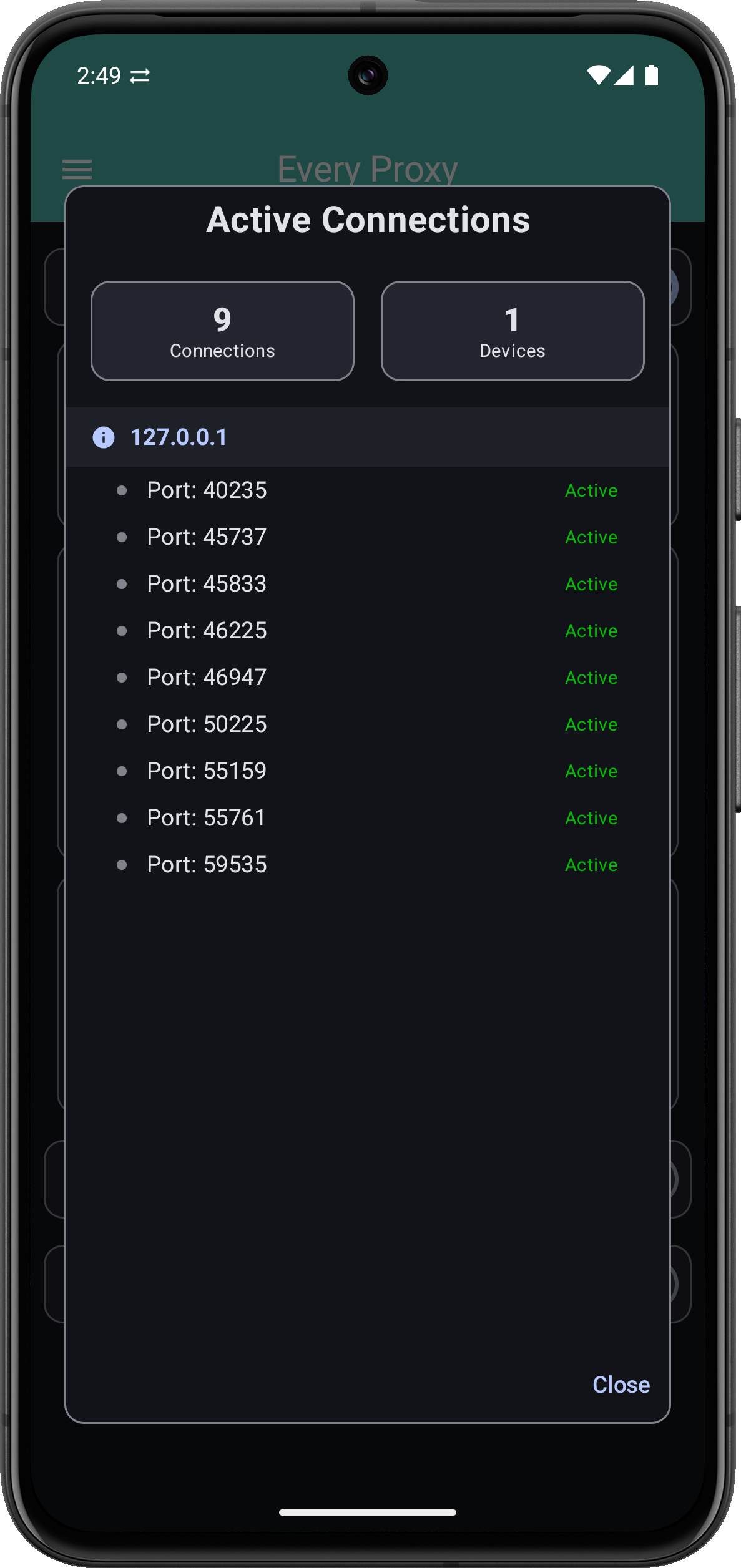 Every Proxy Active Connections Dialog