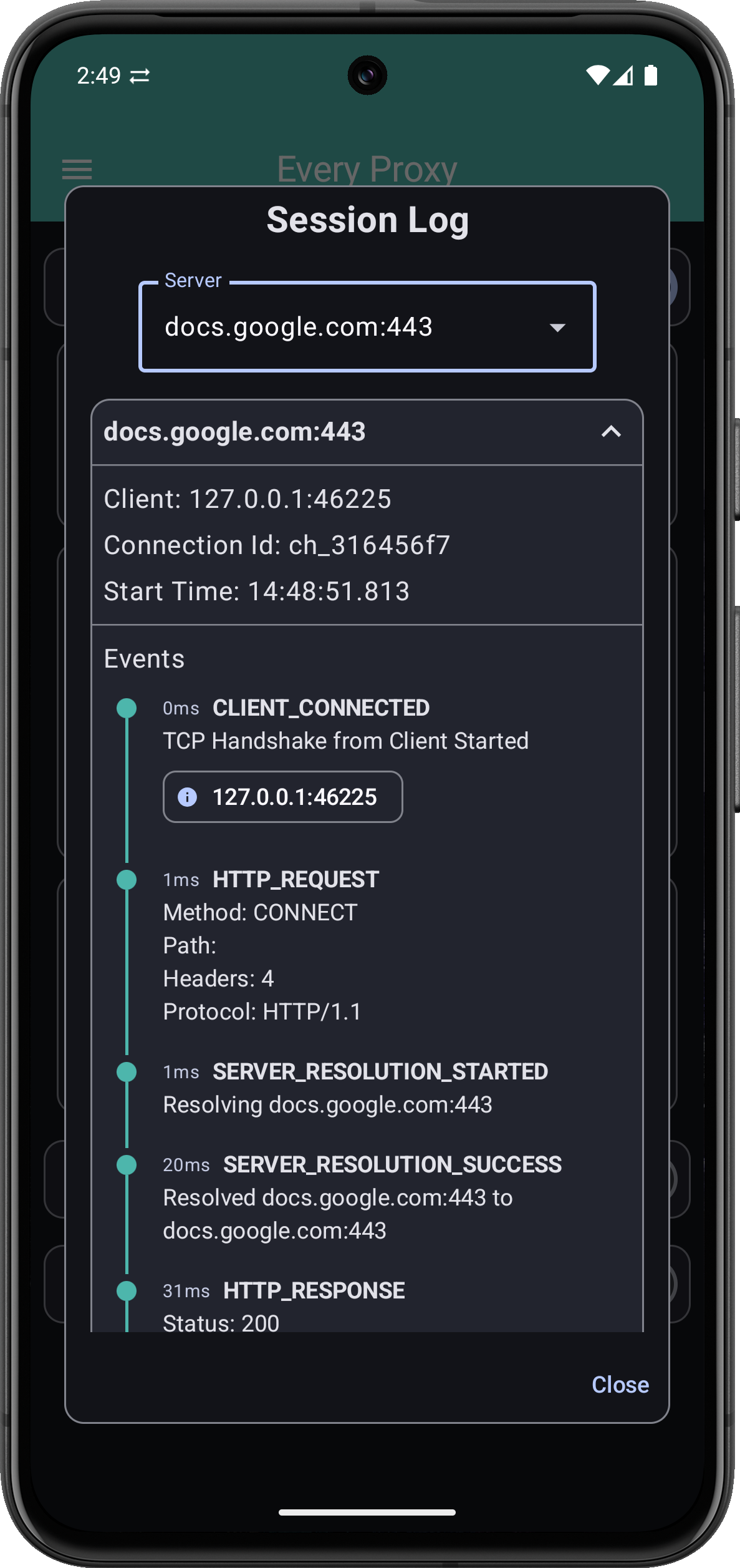 Every Proxy Session Log Dialog